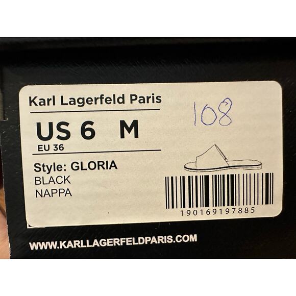 Karl Lagerfeld Paris Women's Gloria Leather Slides Black Size 6M NWT Minimalist - Picture 8 of 8